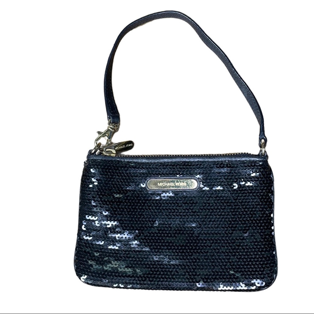MICHAEL Michael Kors Black Sequin Leather Wristlet
